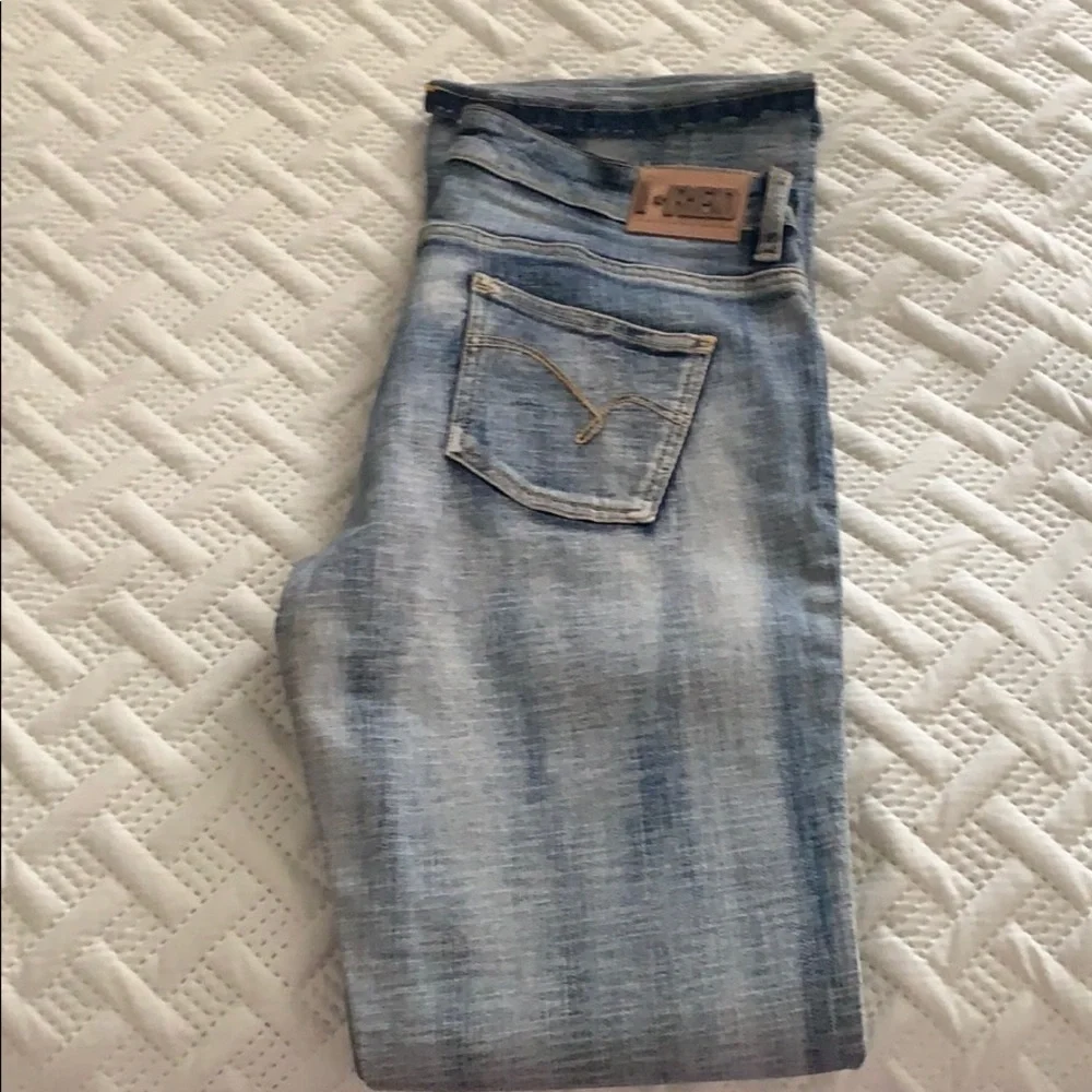Indigo red washed‎ faded bootcut jeans